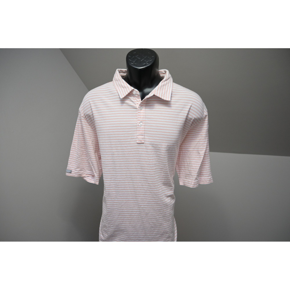 Straight Down Polo Shirt Mens‎ 2XL Orange White Striped Short Sleeve Golf